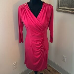 Calvin Klein hot pink ruched crossed‎ top fit silhouette dress Sz 4